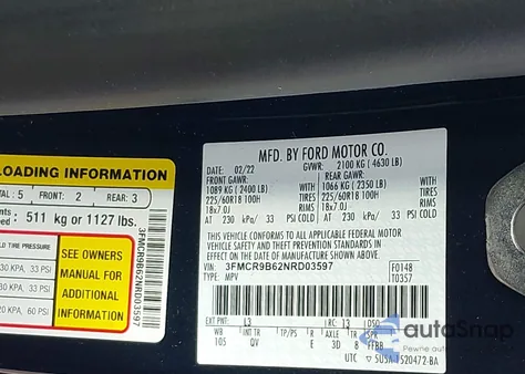 2022 Ford Bronco Sport Big Bend z USA, uszkodzony, nr VIN 3FMCR9B62NRD03597